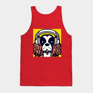 Spaniel Wearing Headphones Doodle Tank Top